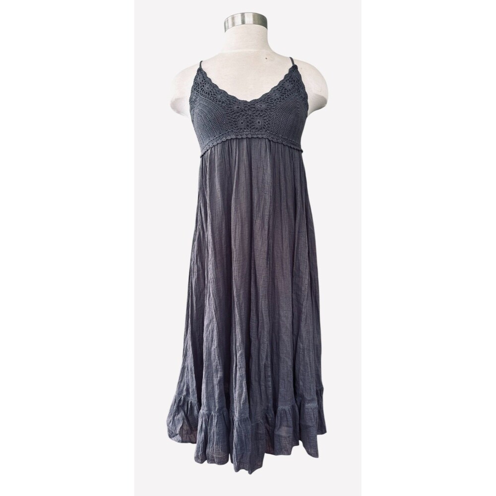 Monoreno Women M Crochet Empire Bodice Adjustable String Straps Gray Dress